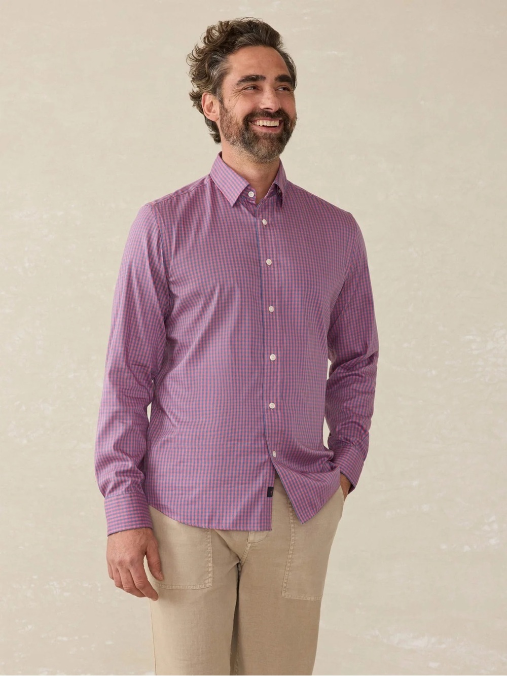 Faherty Purple Checked Long-Sleeve Button-Down Shirt